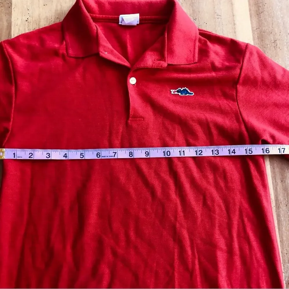 Vintage Kids Bright Red Polo Fire Breathing Dragon Chest Logo Knit Boys 20 Prep